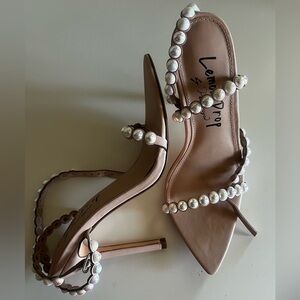 Privileged Tan Pearl Embellished Heels